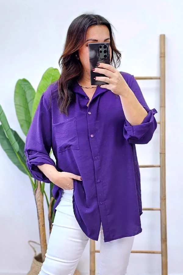 Camisa Larga Basic Morada Oscuro