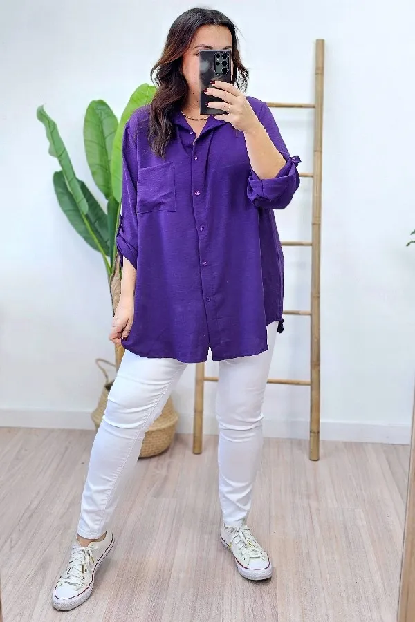 Camisa Larga Basic Morada Oscuro