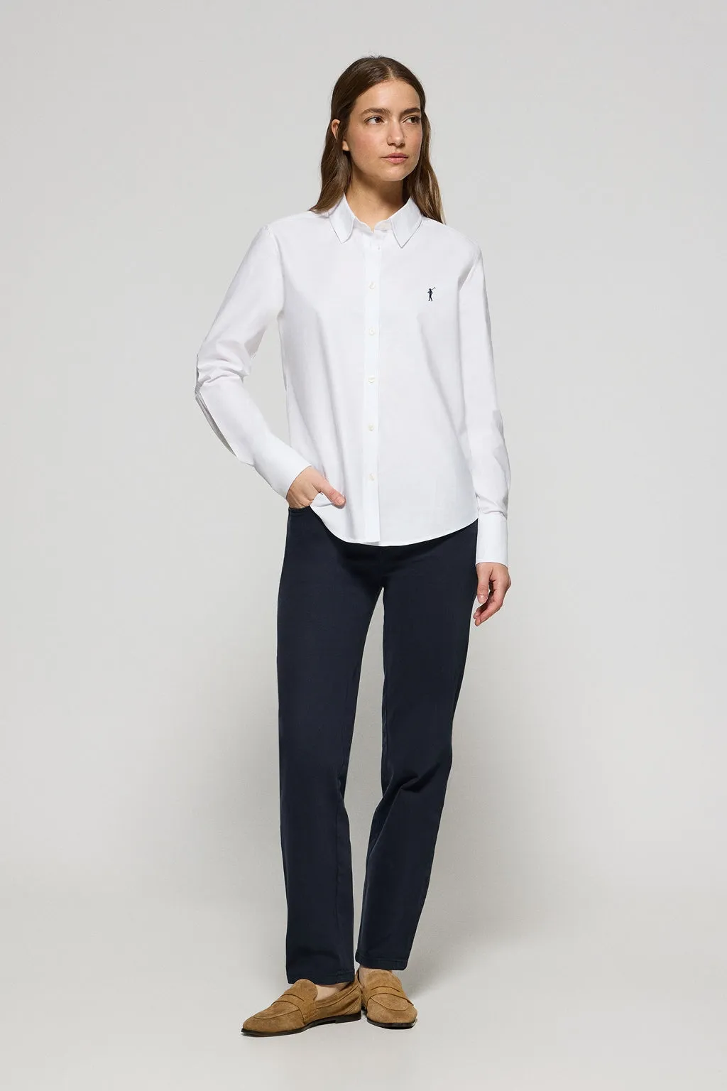 Camisa oxford blanca con logo bordado Rigby Go