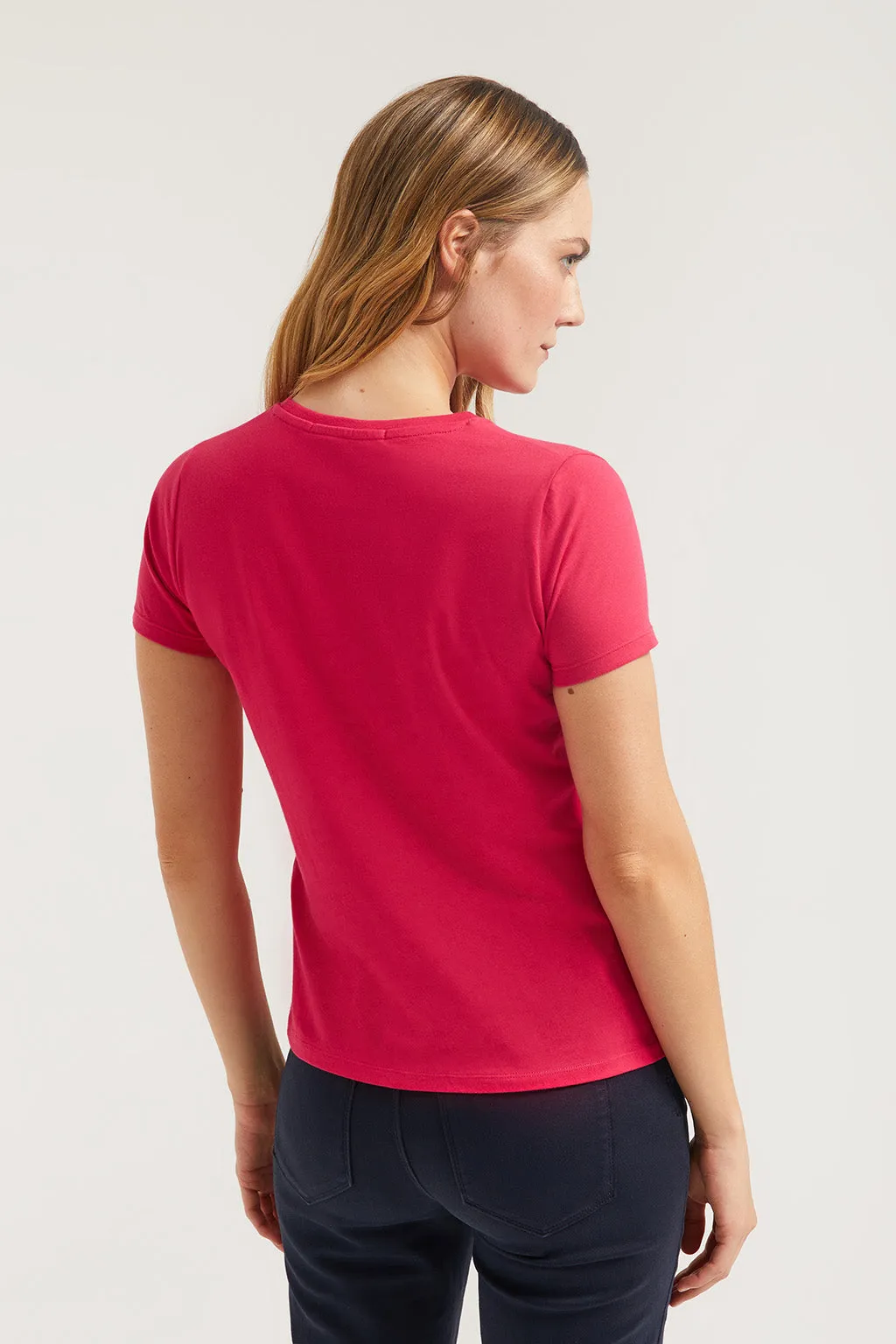 Camiseta básica fucsia de manga corta con logo Rigby Go