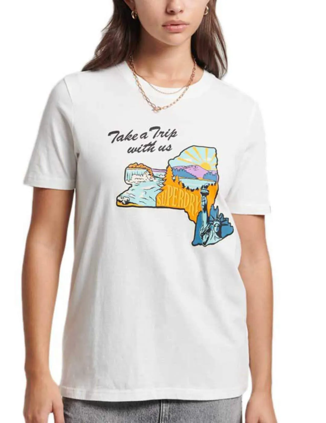 CAMISETA SUPERDRY VINTAGE TRAVEL BLANCA DE MUJERB
