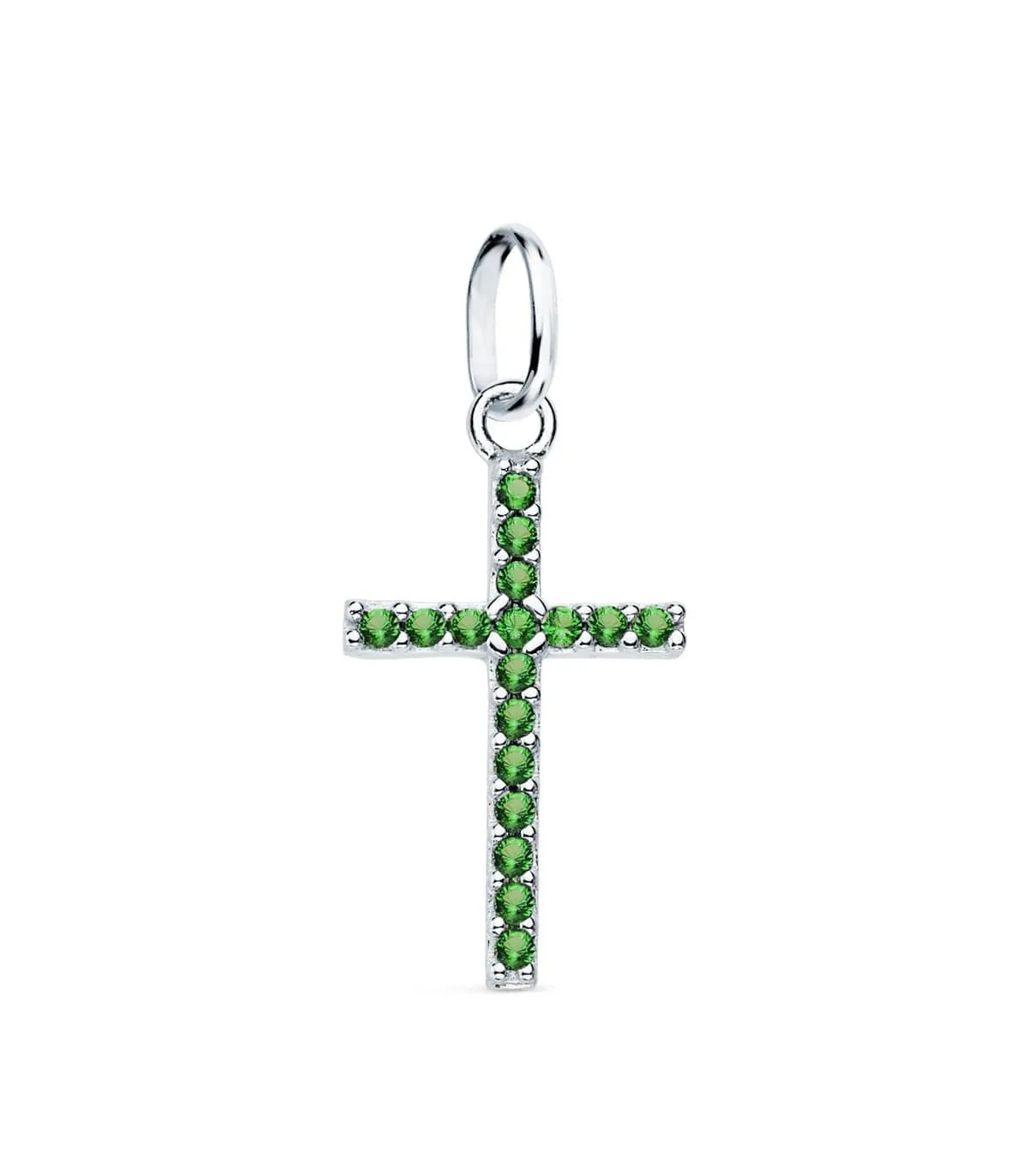 Colgante Cruz Oro Blanco 18k Verde