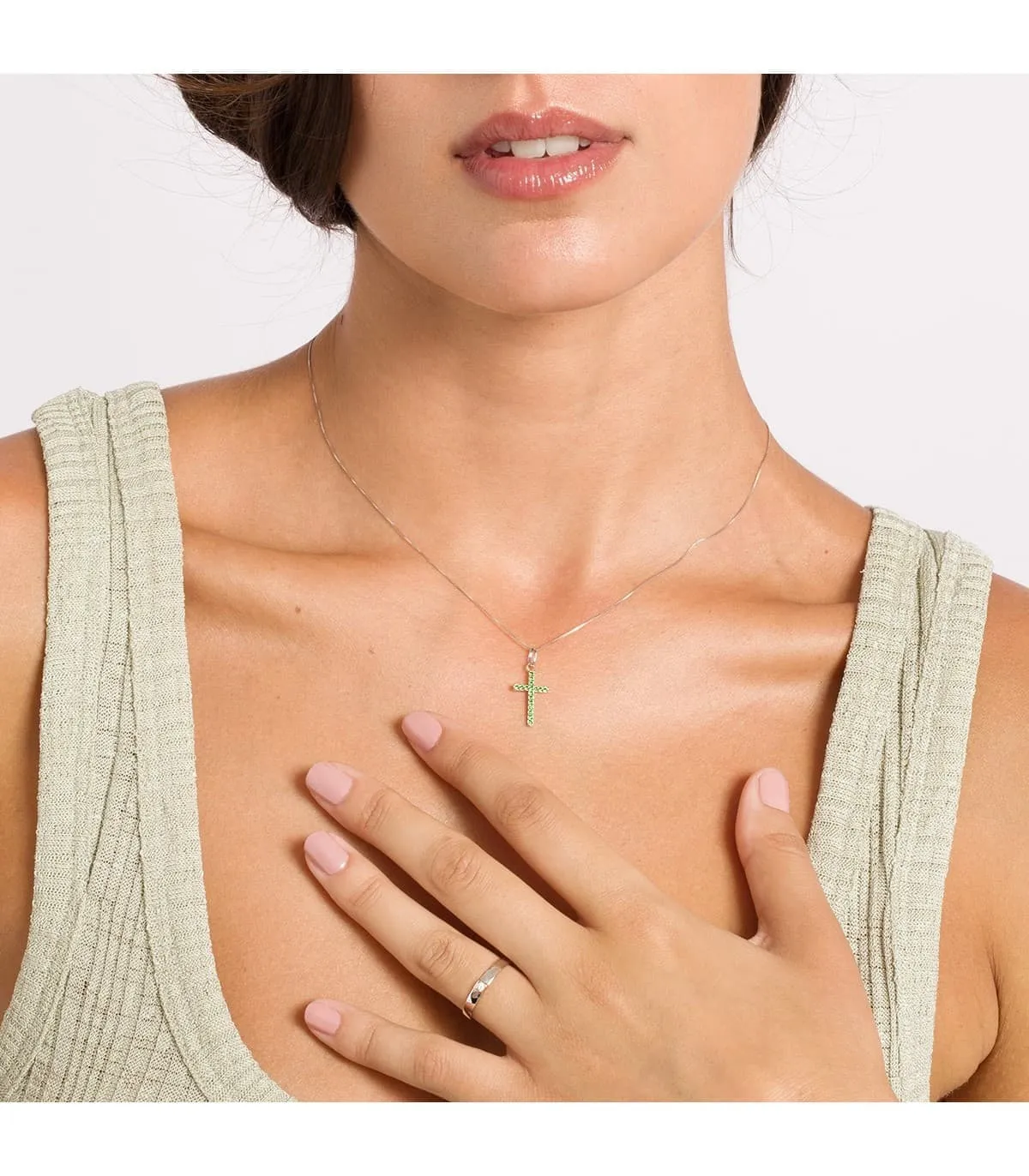 Colgante Cruz Oro Blanco 18k Verde