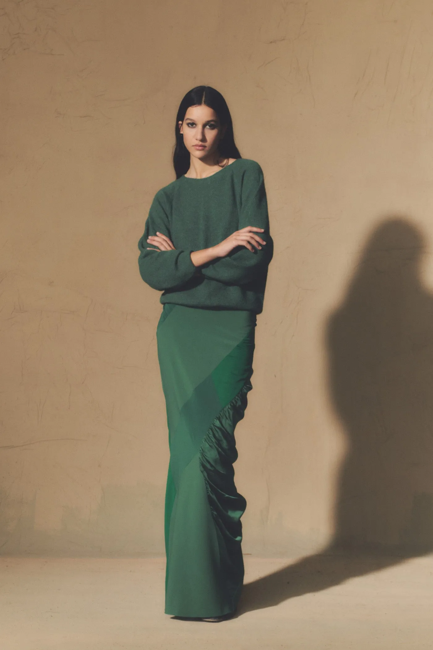 Collage, long black patchwork skirt