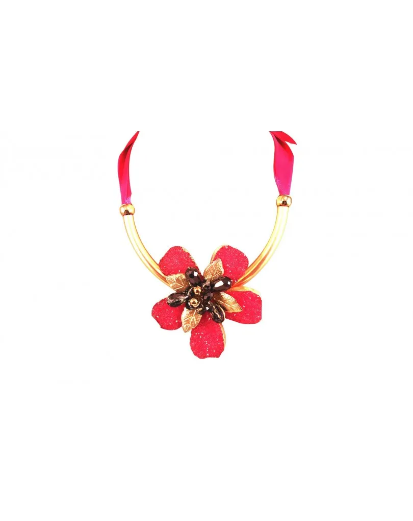COLLAR DE BISUTERIA FLOR ROSA