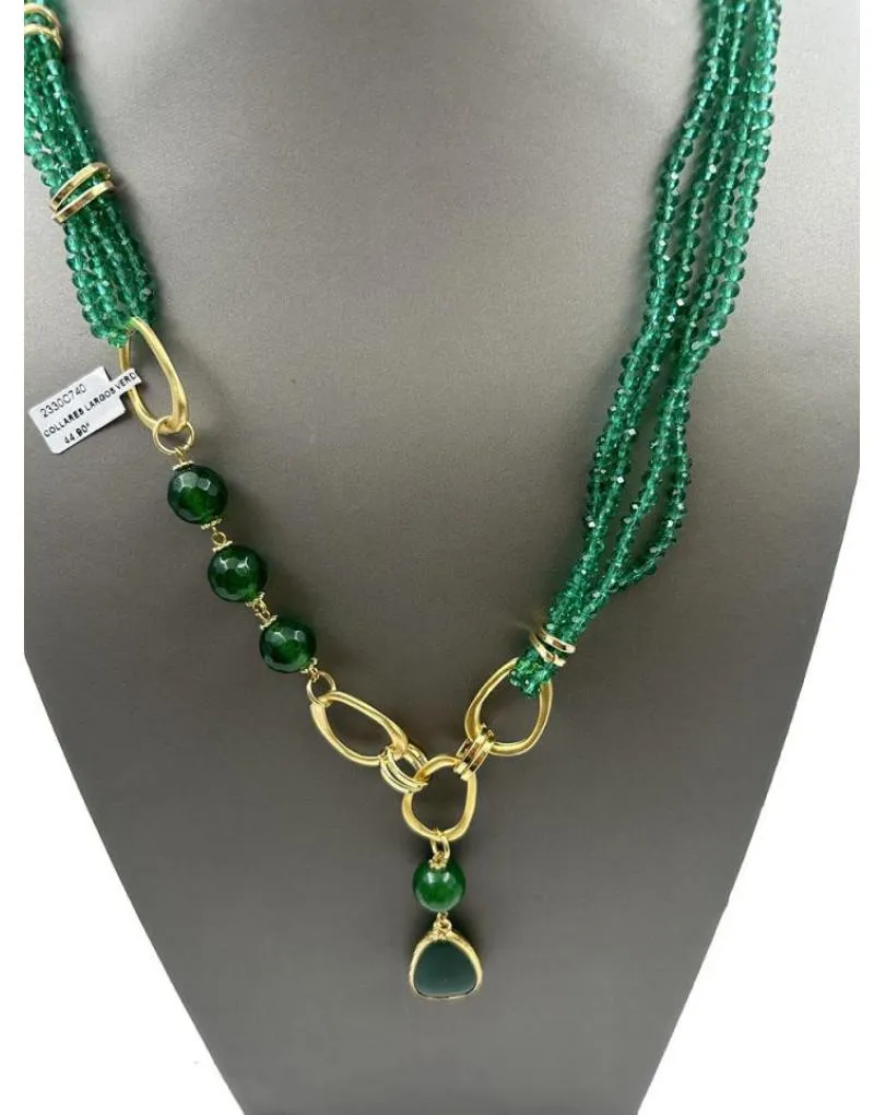 COLLARES LARGOS VERDES EN ESTE VIVO TONO ESMERALDA PIEDRA Y CRISTAL