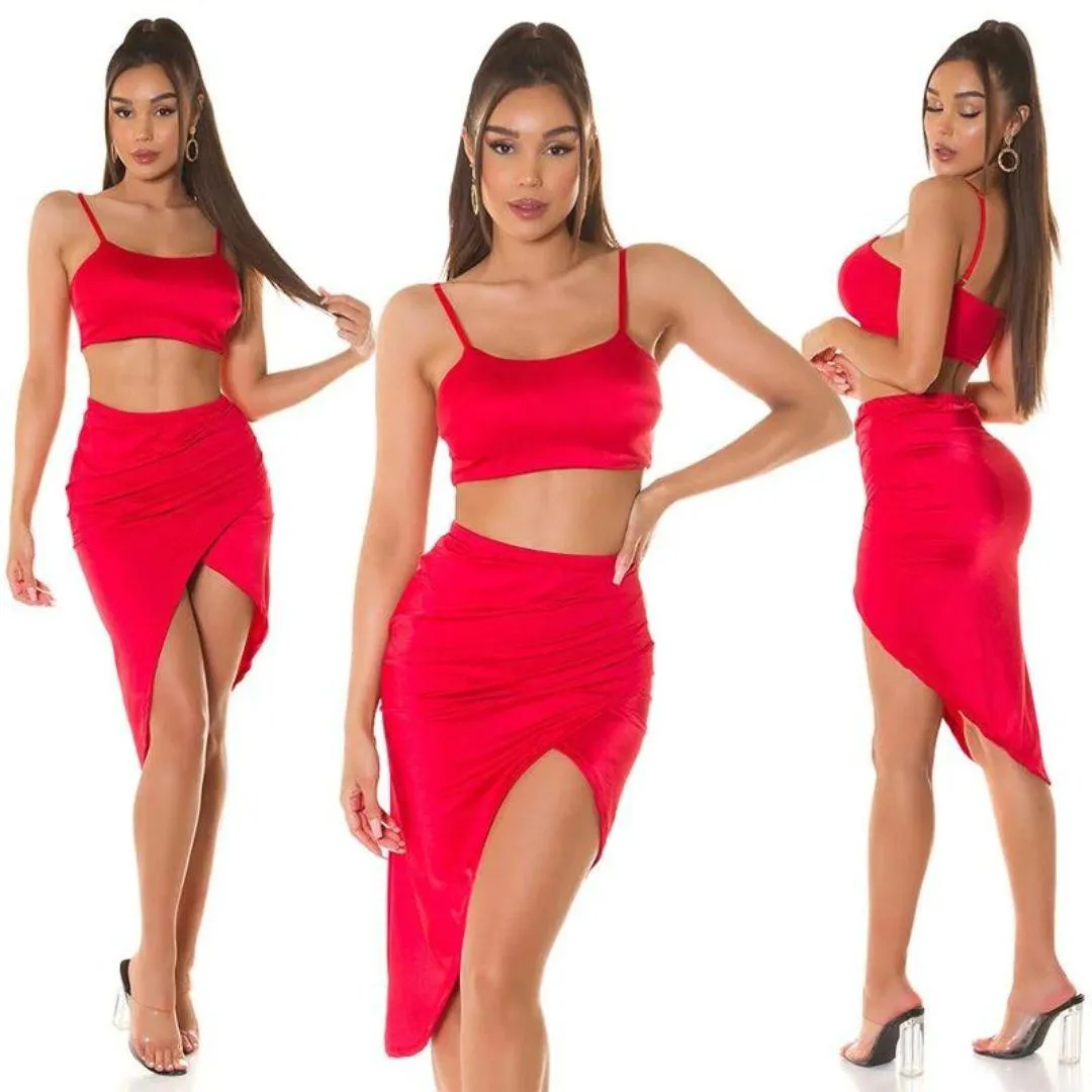 Conjunto verano de falda y top rojo