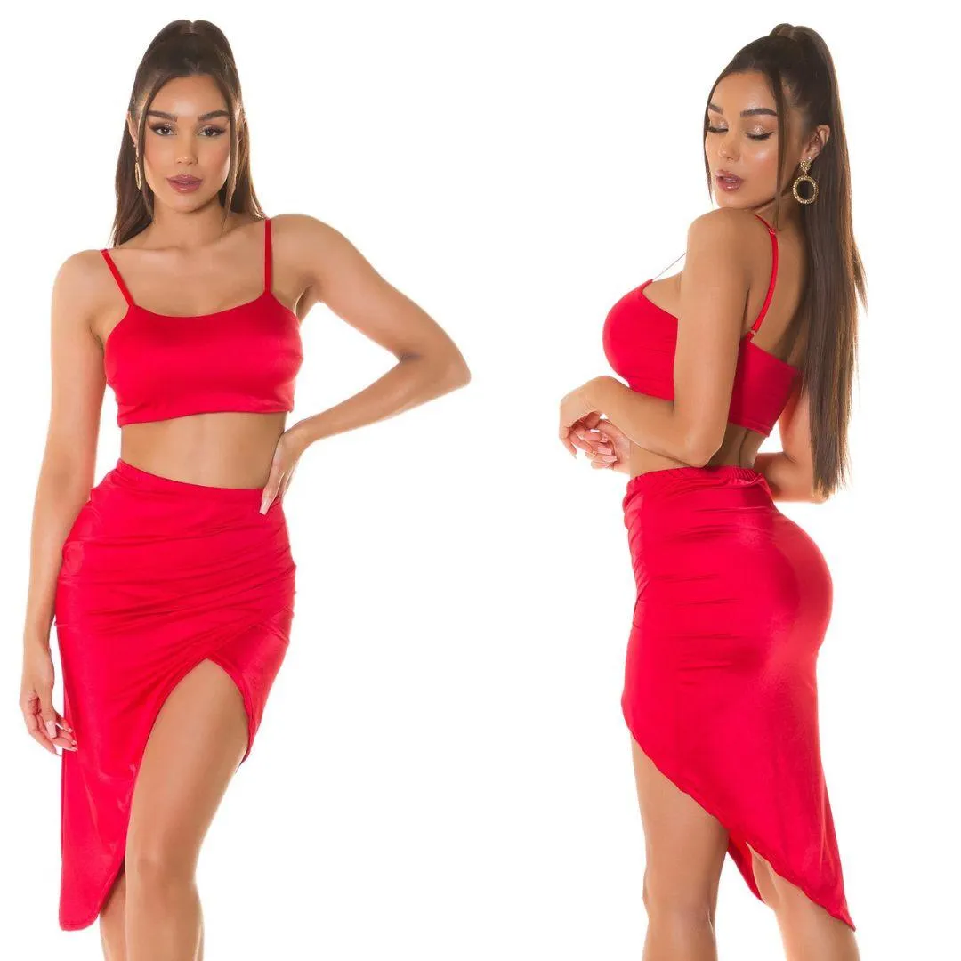 Conjunto verano de falda y top rojo