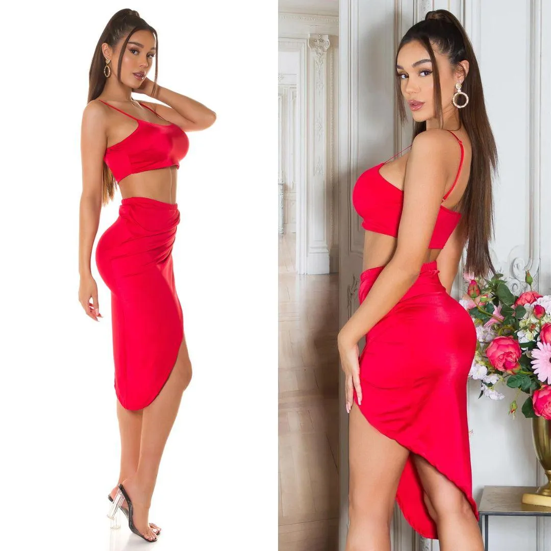 Conjunto verano de falda y top rojo