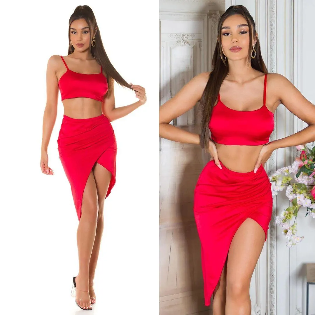 Conjunto verano de falda y top rojo