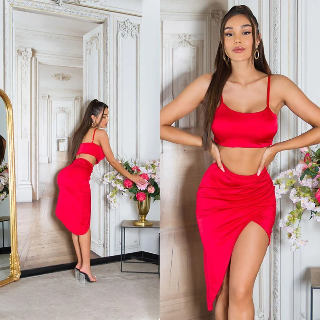 Conjunto verano de falda y top rojo