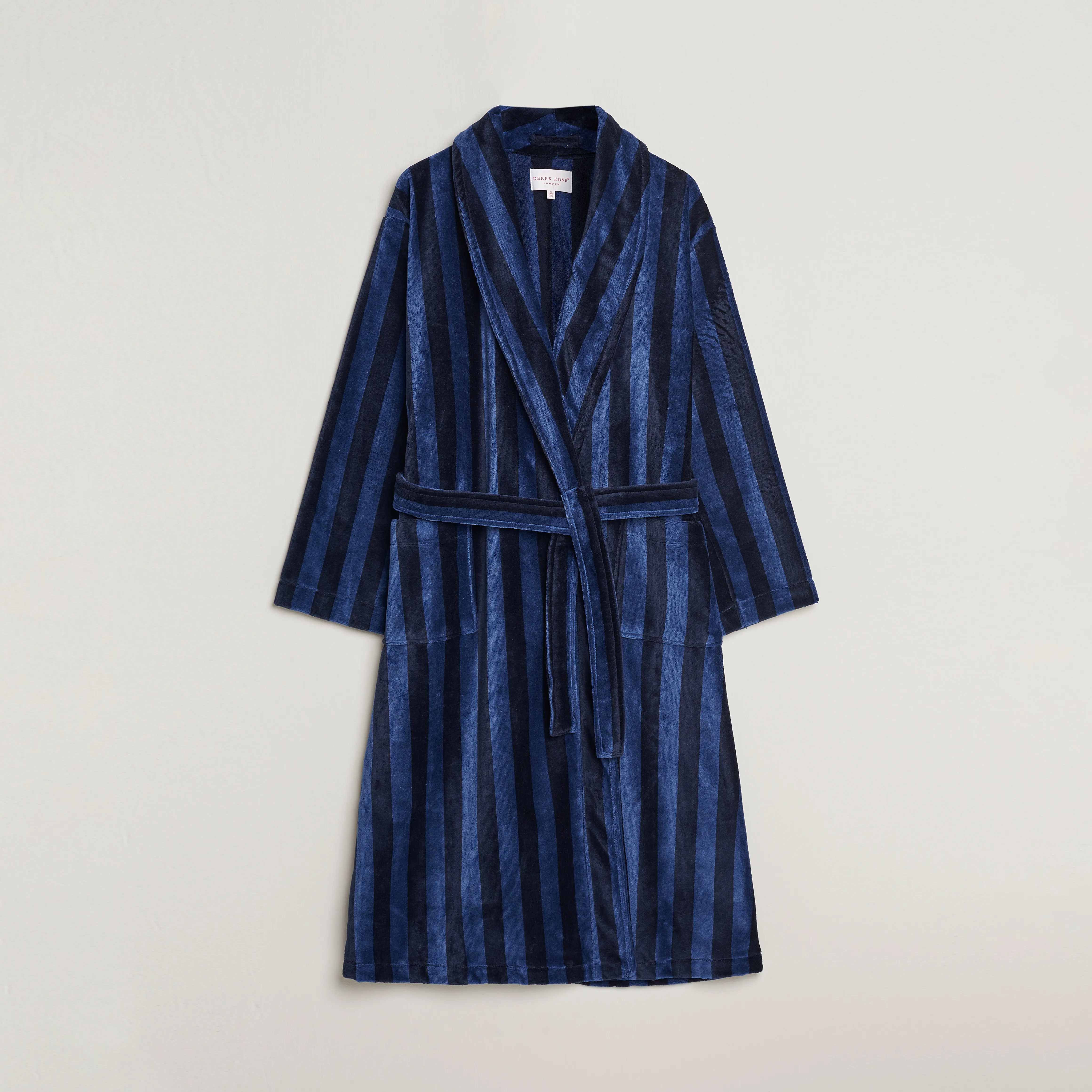 Derek Rose Cotton Velour Striped Gown Navy/Blue