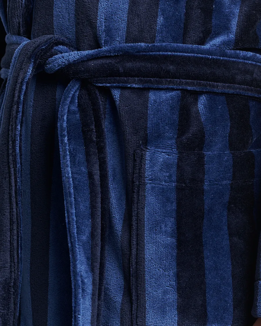 Derek Rose Cotton Velour Striped Gown Navy/Blue