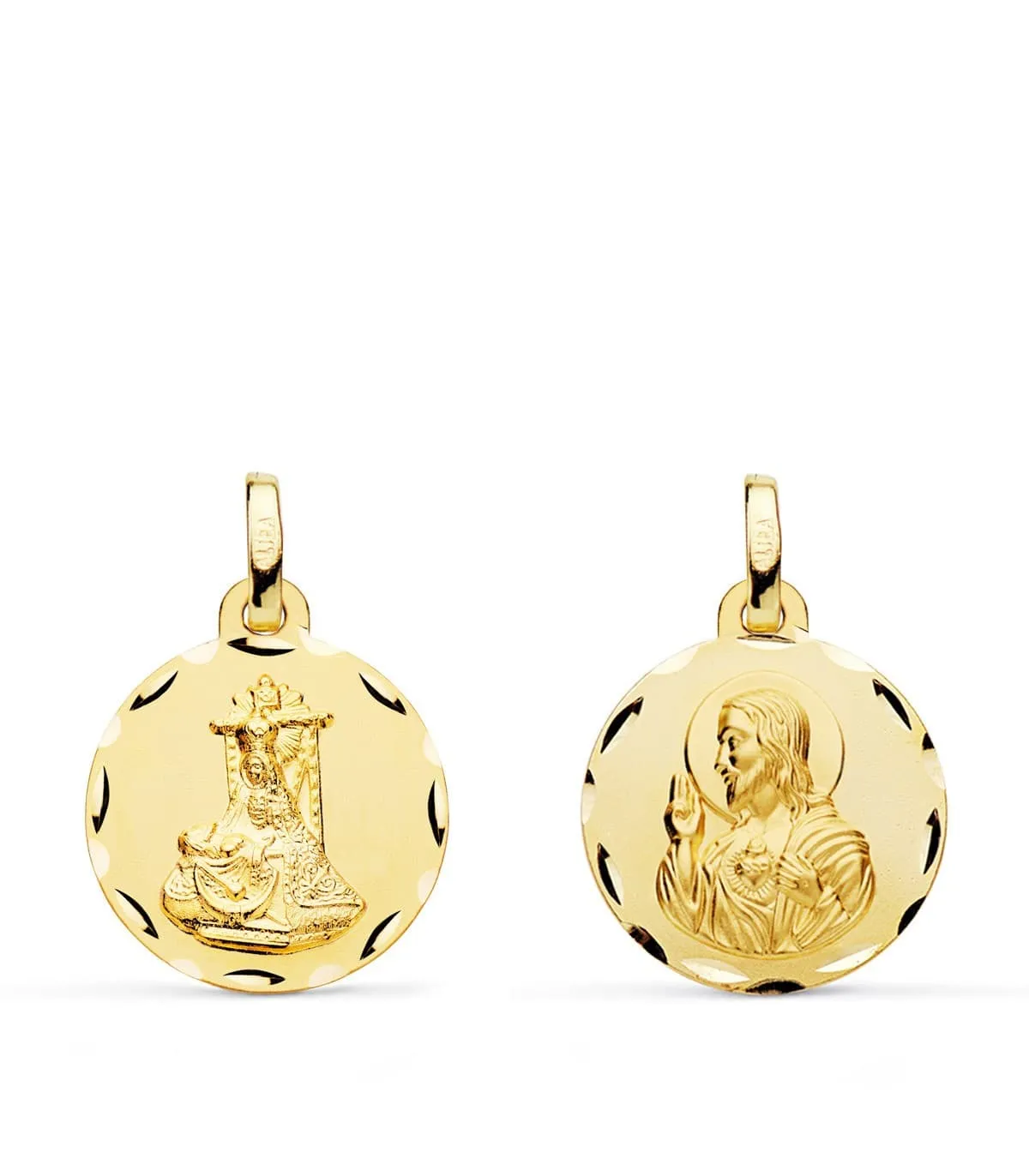 Escapulario  V. de las Angustias y Corazón de Jesús Oro 18k 16 mm tallado