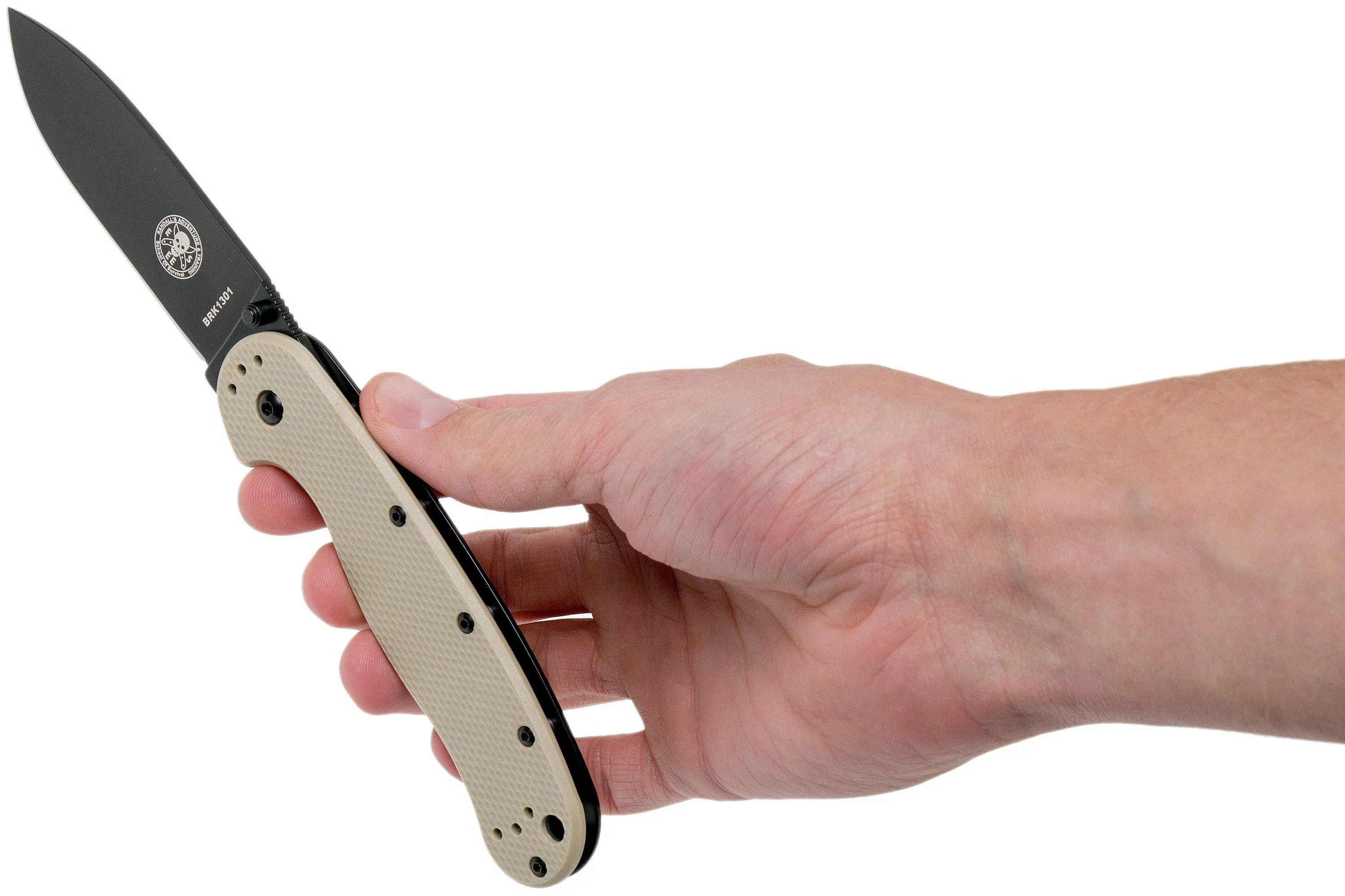ESEE Avispa navaja, Black D2 blade, Desert Tan Handle BRK1302DTB