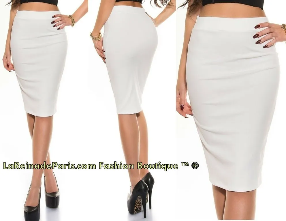 Falda lápiz cintura alta moda blanco 