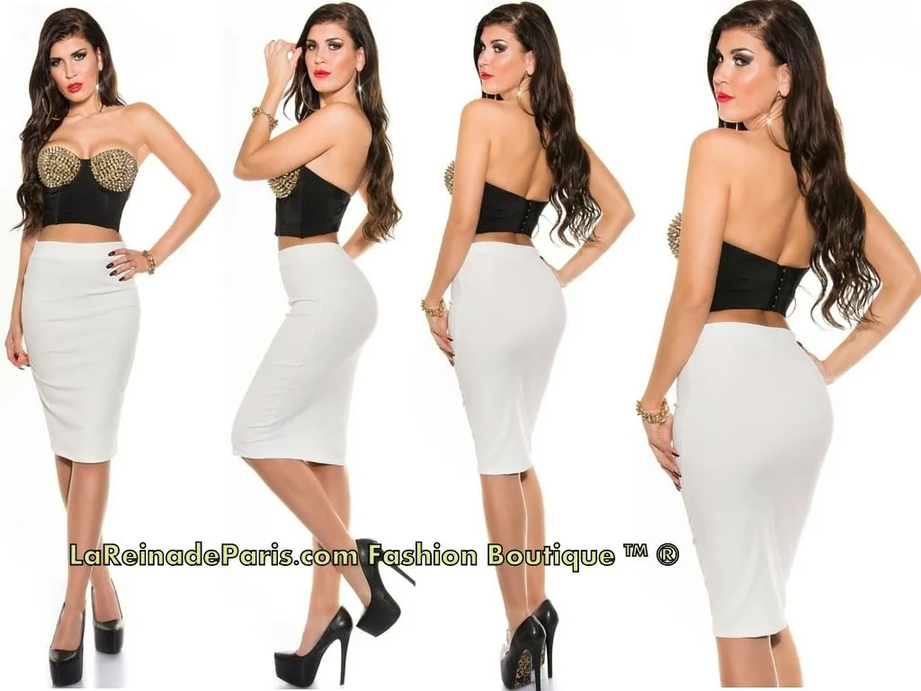 Falda lápiz cintura alta moda blanco 