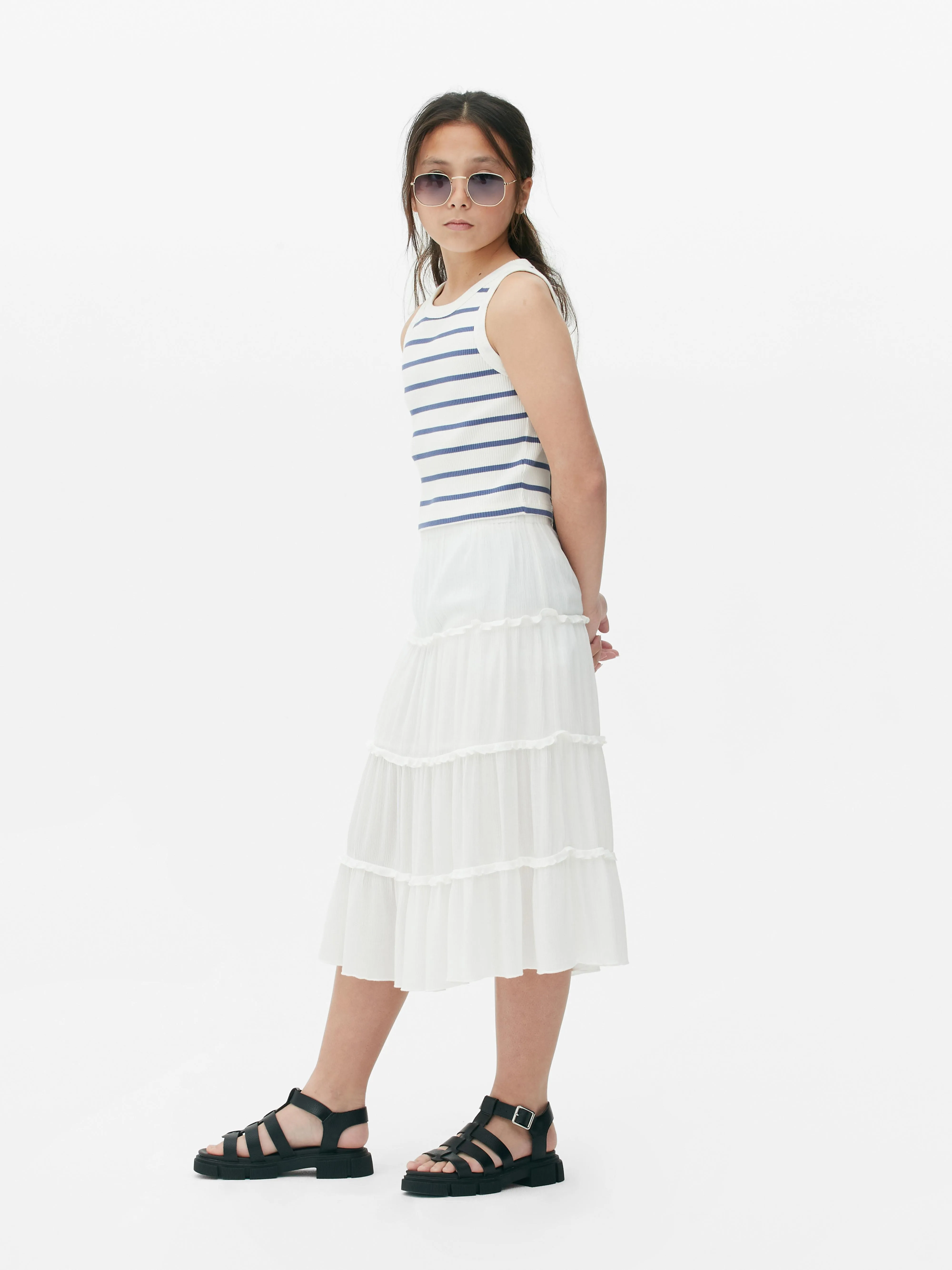 Falda midi de corte evasé a capas