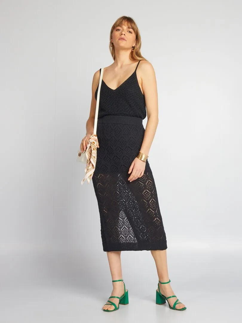 FALDA MIDI DE PUNTO  NEGRO