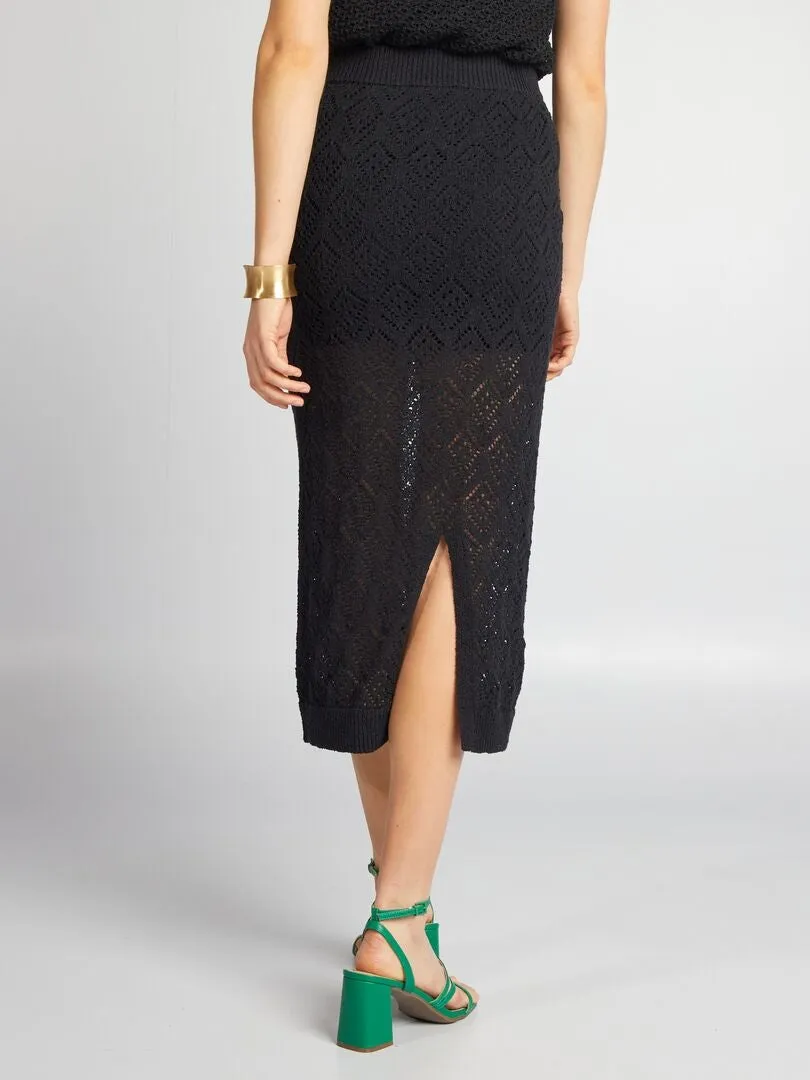 FALDA MIDI DE PUNTO  NEGRO