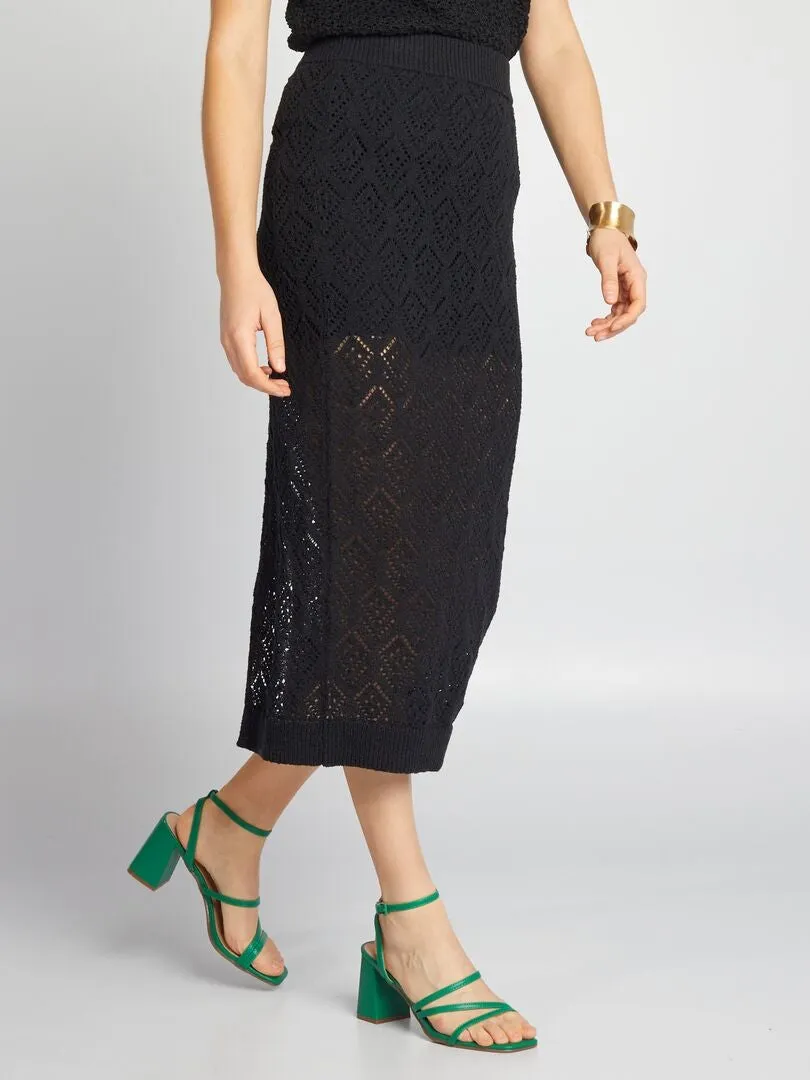 FALDA MIDI DE PUNTO  NEGRO