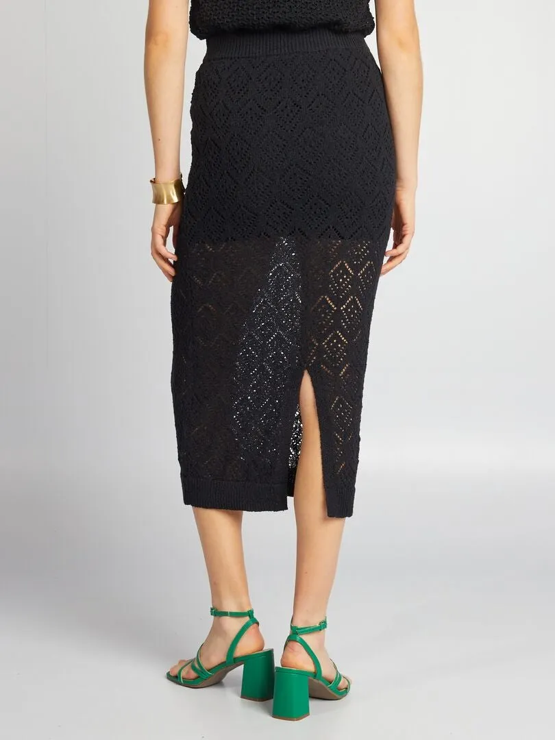 FALDA MIDI DE PUNTO  NEGRO