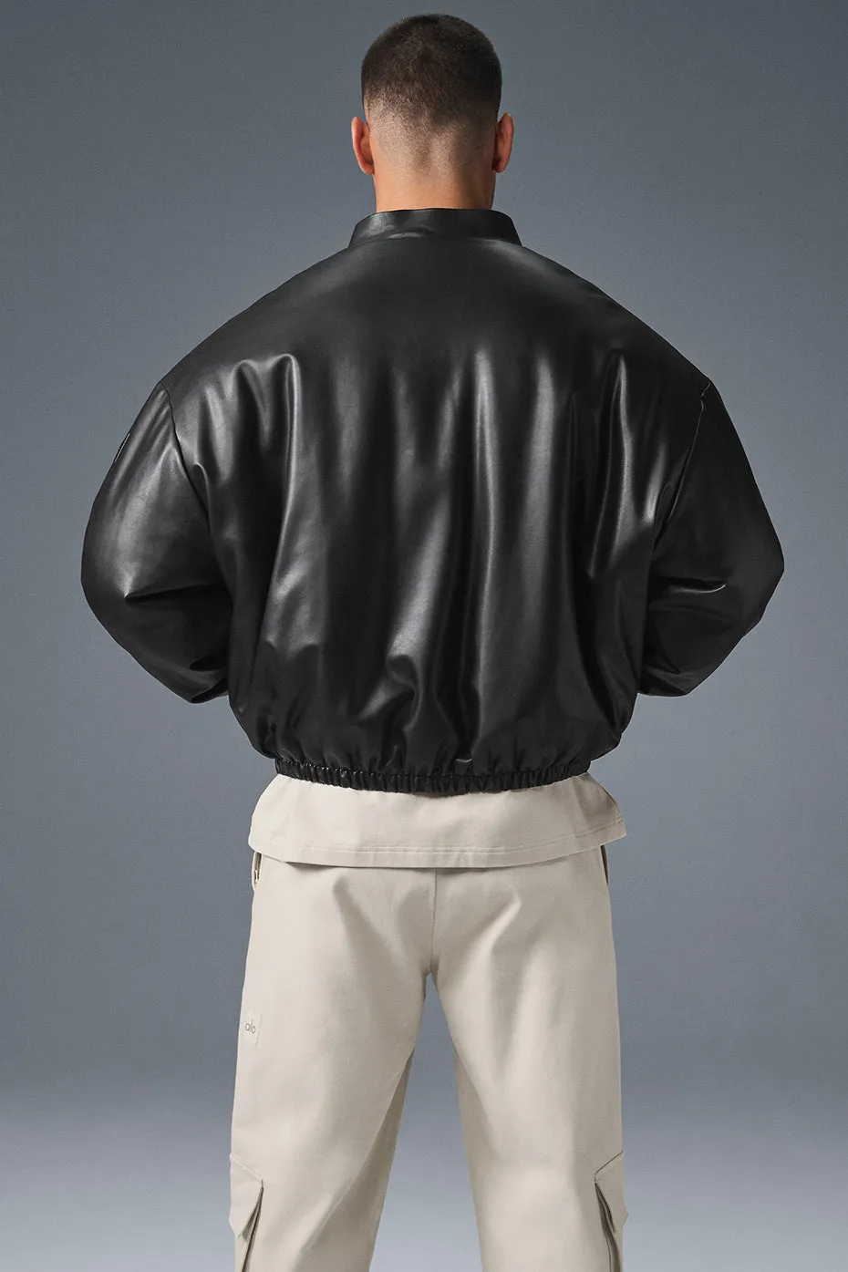 FAUX LEATHER PREMIER BOMBER  BLACK