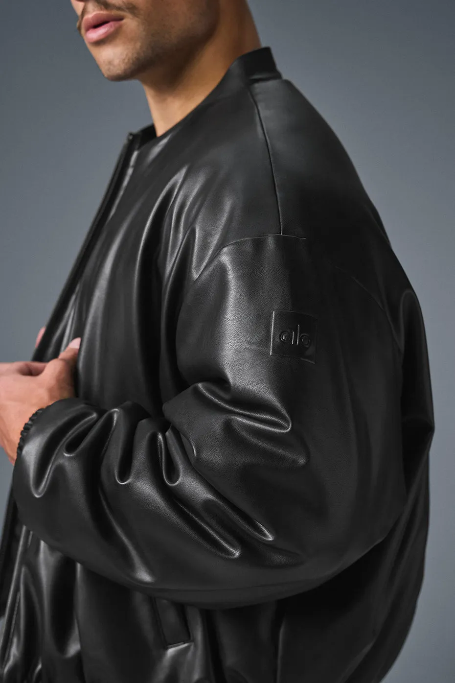 FAUX LEATHER PREMIER BOMBER  BLACK