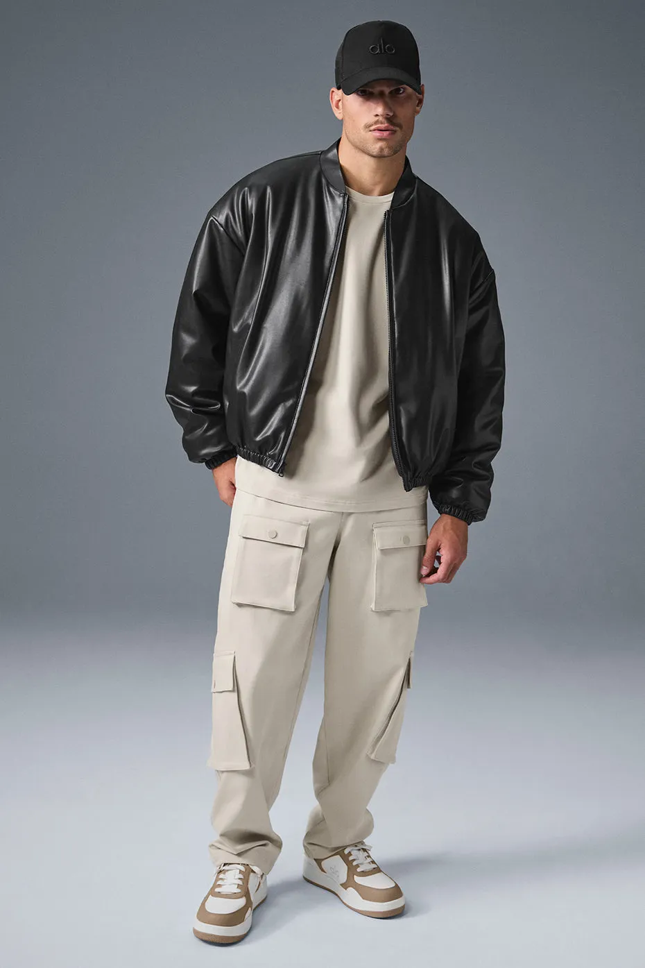 FAUX LEATHER PREMIER BOMBER  BLACK