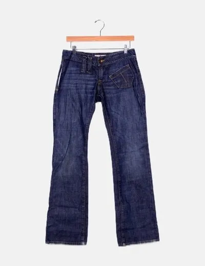 Fornarina Jeans denim azul oscuro botones joya
