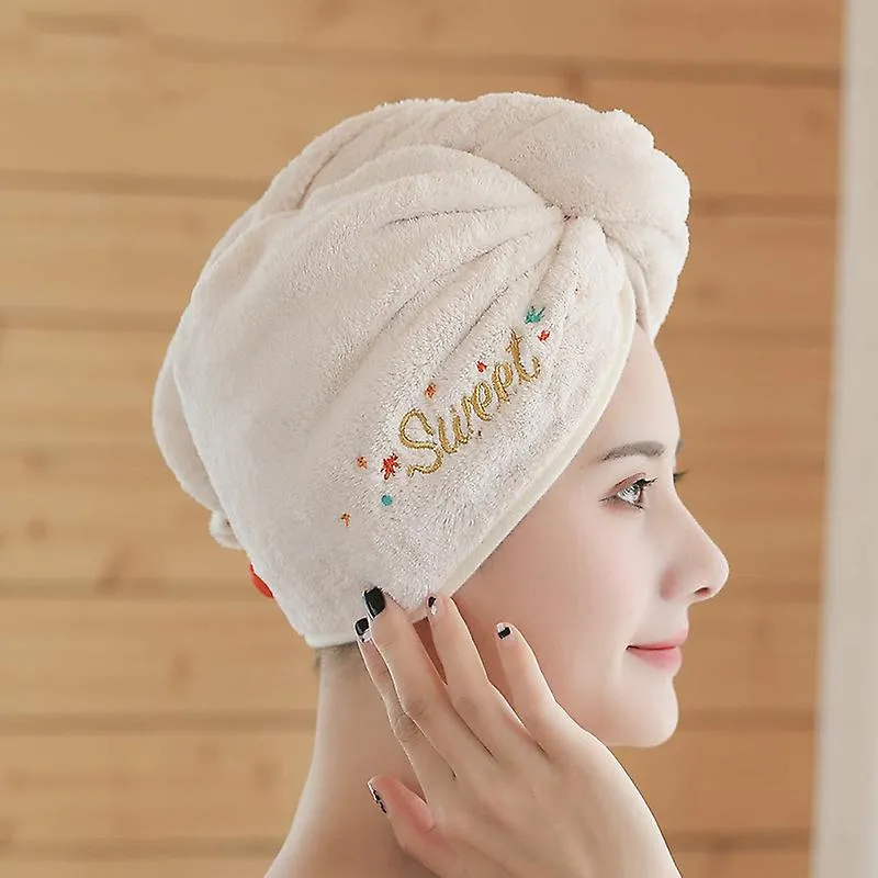 Hair Drying Cap Coral Fleece Absorb Water Quick Dry Turban Thickened Shampoo Cap Hair Wiper Sweet Embroidery For Women