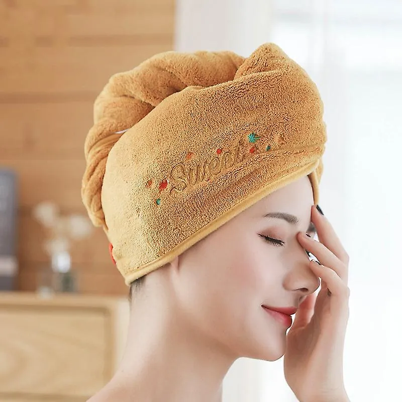 Hair Drying Cap Coral Fleece Absorb Water Quick Dry Turban Thickened Shampoo Cap Hair Wiper Sweet Embroidery For Women