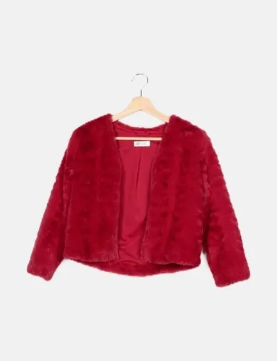 H&M Abrigo rojo textura pelo