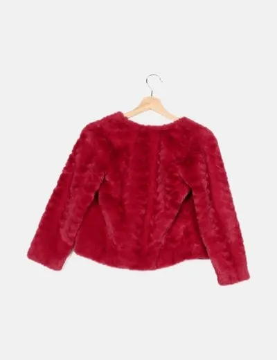 H&M Abrigo rojo textura pelo