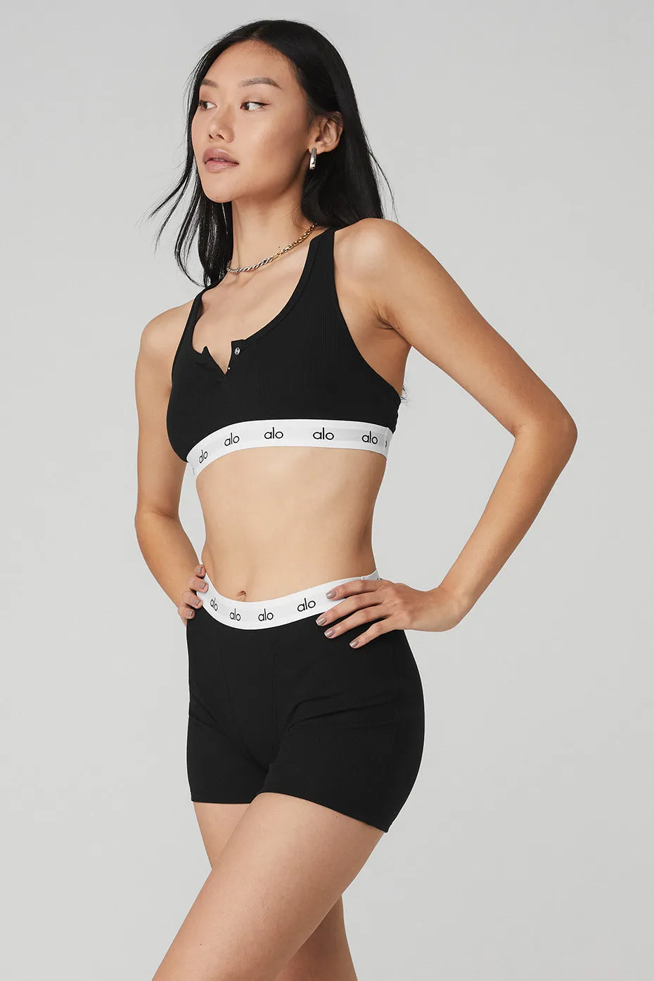 ICON RIBBED HENLEY BRA  BLACK