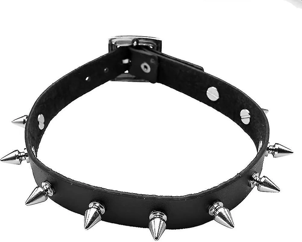 Joyería, Gótico Punk Collar de cuero Choker Spike Rivet Collar Collar Real Leather Choker Negro