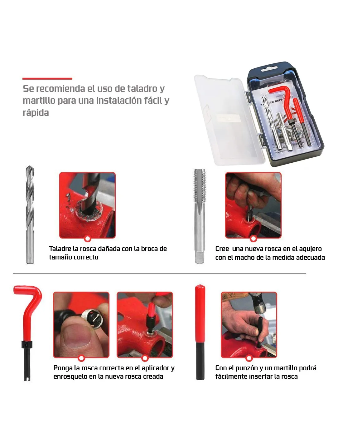 Juego Para Reparar Roscas Con HELICOIL M10 x 1.25 x 13.5mm , 15 Piezas