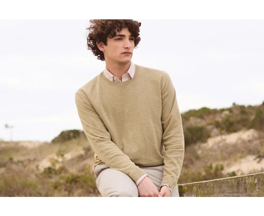 KHAKI MELANGE ROUNDNECK  COTTON/LINEN JUMPER  CLINDMIR