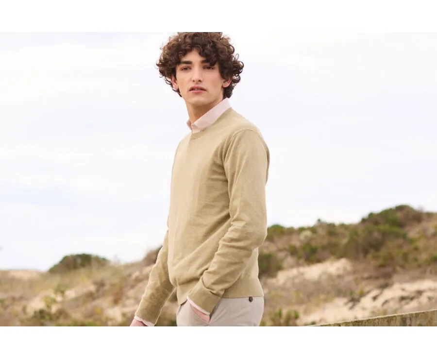 KHAKI MELANGE ROUNDNECK  COTTON/LINEN JUMPER  CLINDMIR