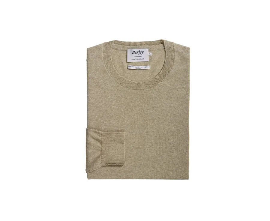 KHAKI MELANGE ROUNDNECK  COTTON/LINEN JUMPER  CLINDMIR