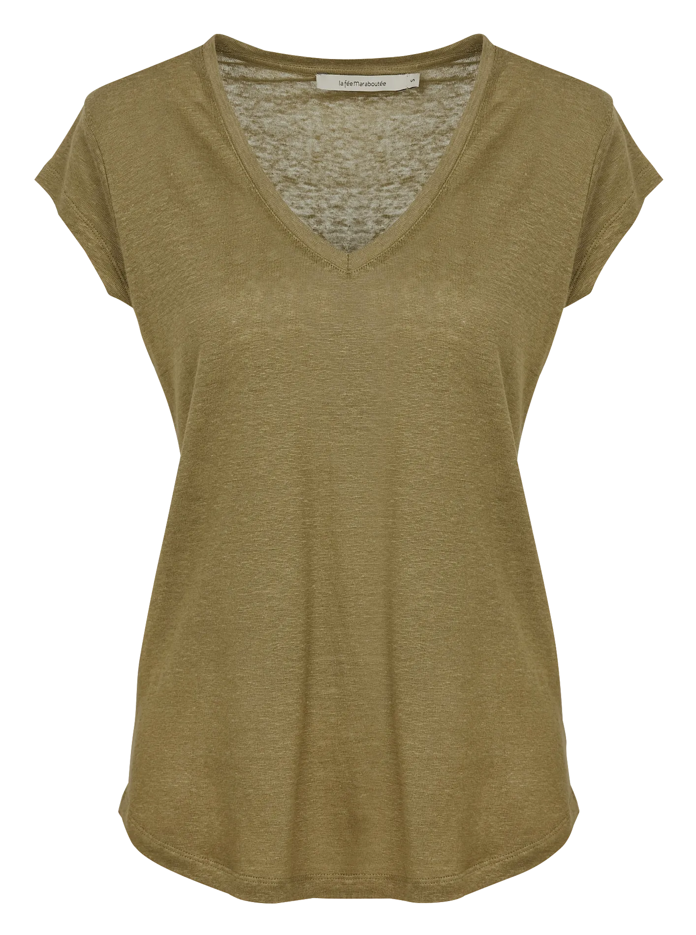 LA FEE MARABOUTEE Camiseta de lino con cuello de pico en verde