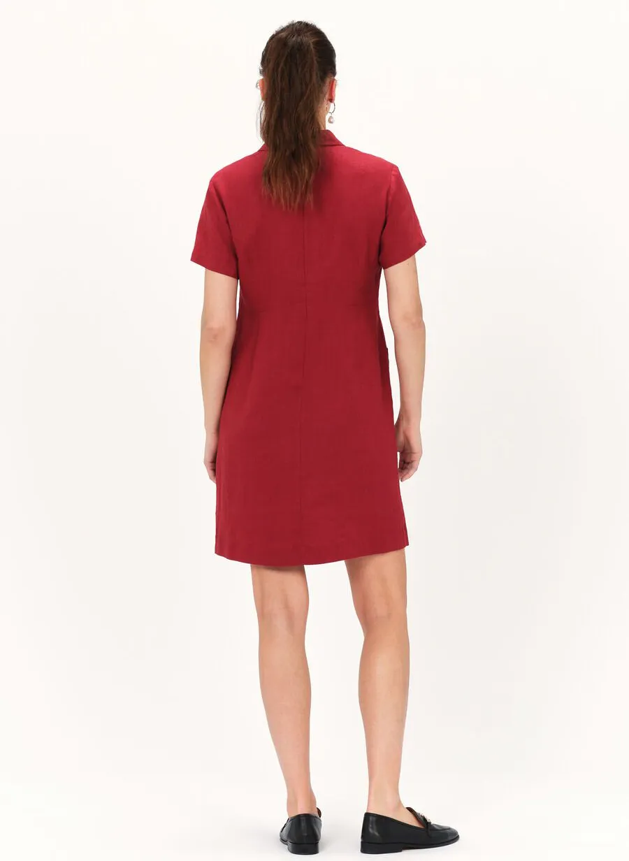 LAUREB  VESTIDO CORTO DE LINO CON CUELLO CLáSICO EN ROJO