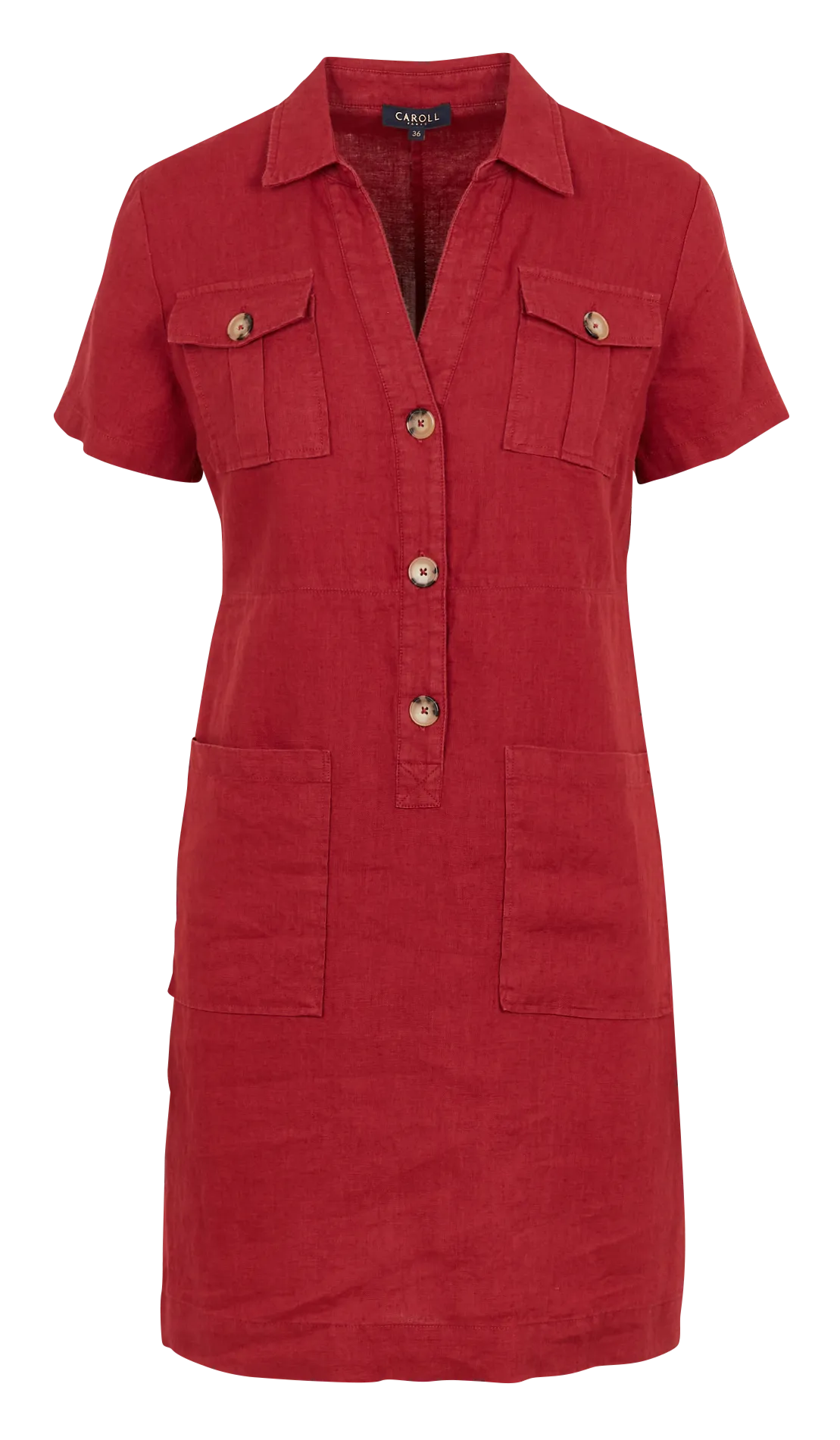 LAUREB  VESTIDO CORTO DE LINO CON CUELLO CLáSICO EN ROJO