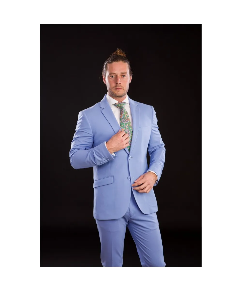 Lino Clemente – Traje celeste elástico slim fit