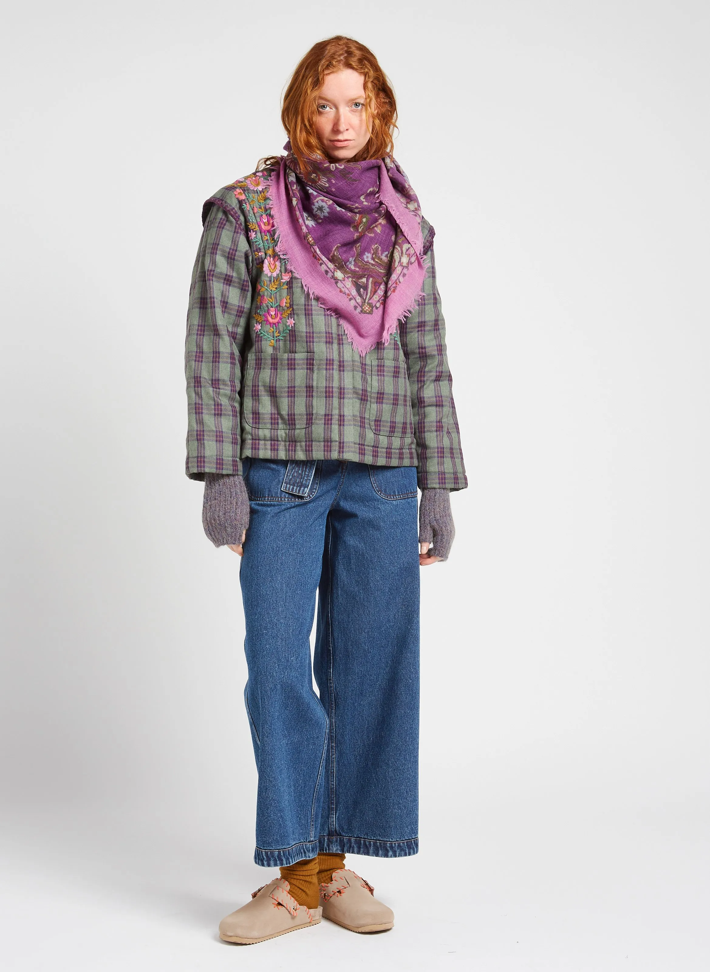 LOUISE MISHA MEKNESS  BUFANDA DE LANA ESTAMPADA EN VIOLETA