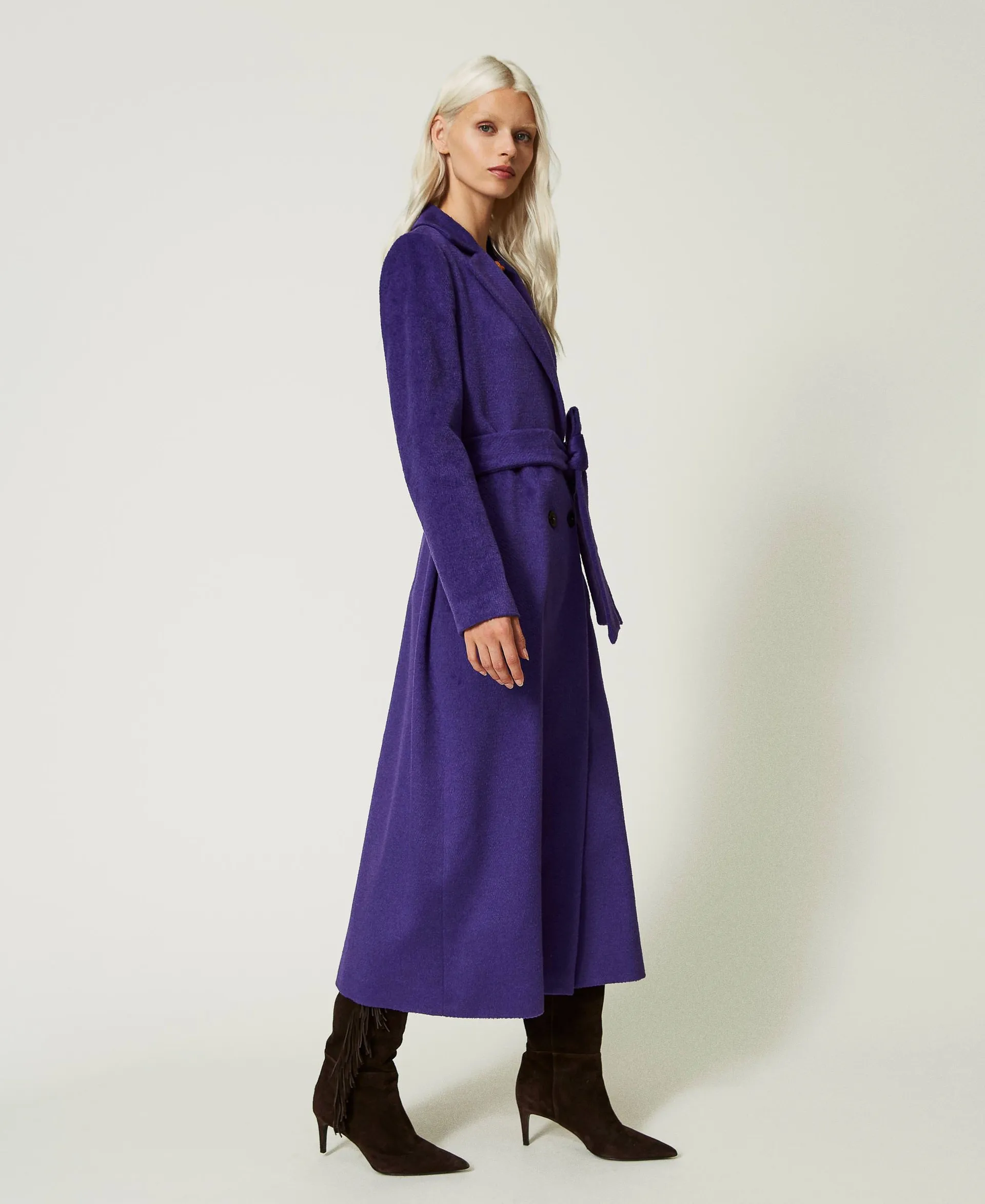 Manteau long en drap de laine mélangée