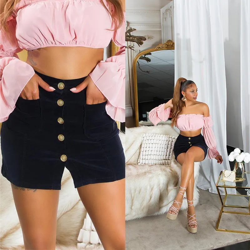 Mini falda de pana de moda negro