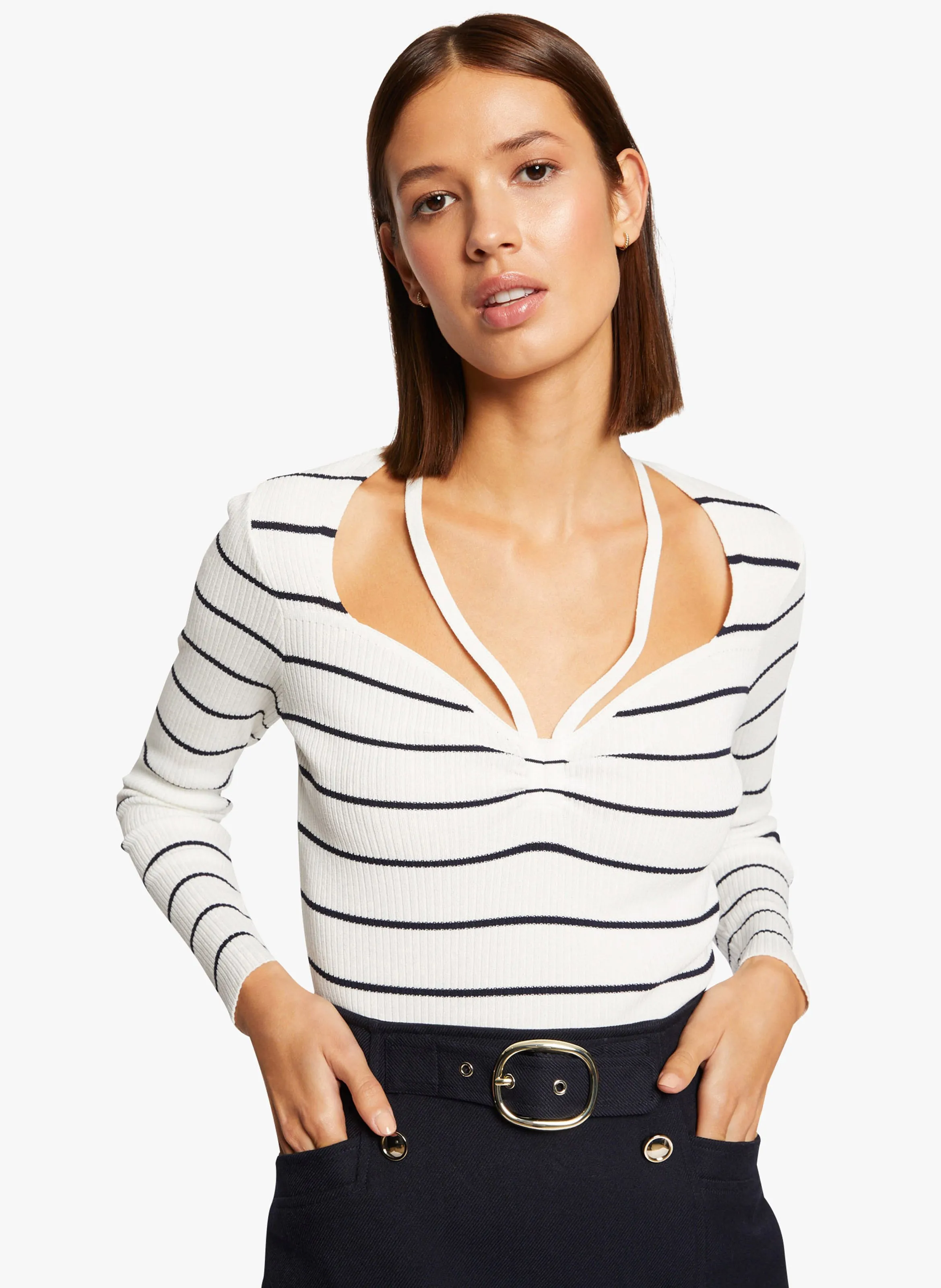 MORGAN MUSA  JERSEY AJUSTADO DE PUNTO FINO EN BEIGE