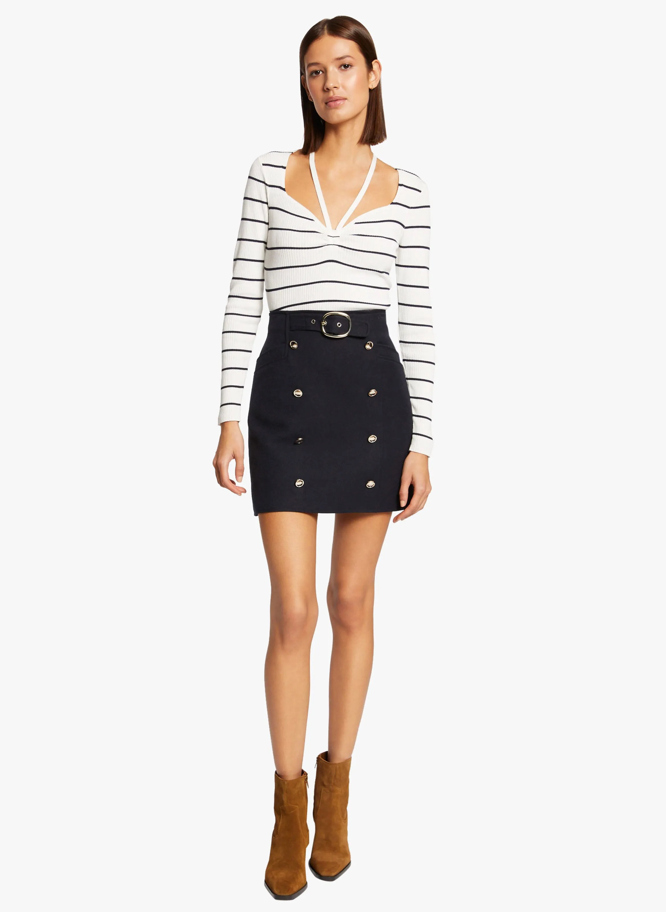 MORGAN MUSA  JERSEY AJUSTADO DE PUNTO FINO EN BEIGE