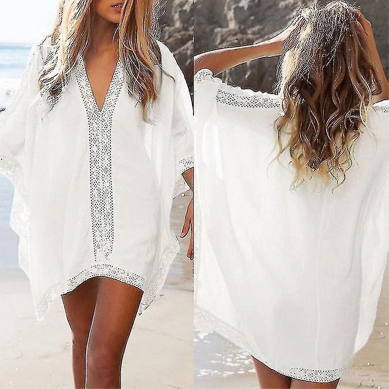 Mujer Holiday Beach Bikini Cover Up Kaftan Encaje Crochet Kimono Vestido Tops Largos